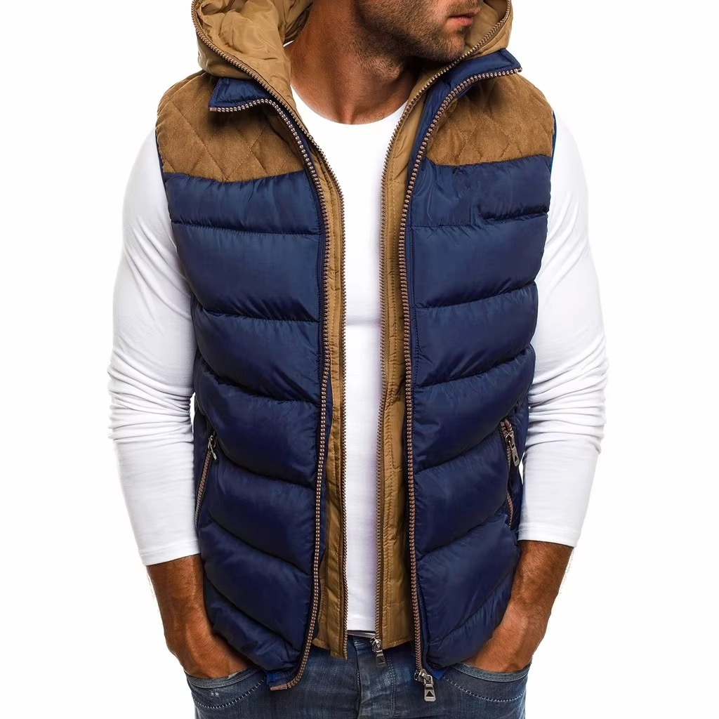 Street-Wave Men's Hooded Winter Sleeveless Puffer Vest With Embroidery Warm Zip Up Quilted Jacket