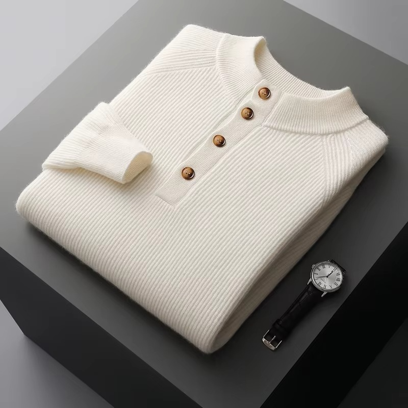Street-Wave Mens 100 Percent Cashmere Pullover O Neck Sweater Buttoned Knitwear Soft Warm Luxurious Comfort