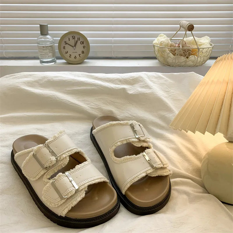 Women's Cushioned Slip-On Sandals with Buckle Detail and Easy Wear