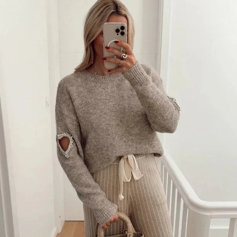 Streetwave Rosalind Heart Shaped Cutout Sweater For Women Cozy Chic Pullover With Sleeve Hearts