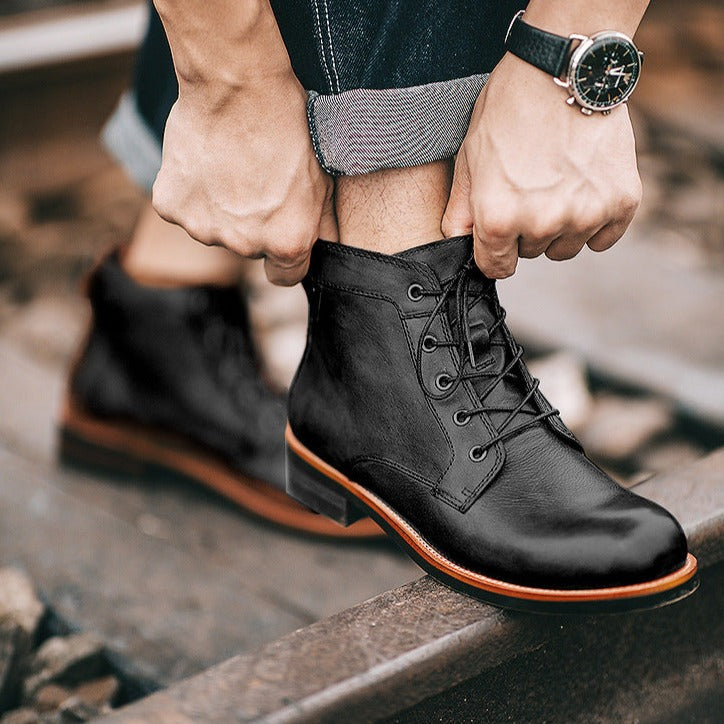 Street-Wave Men's Leather Boots Flexible Comfort For Pain Relief And Back Support All Day
