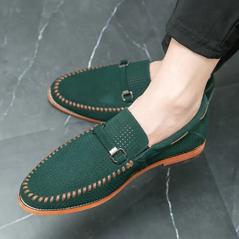 Streetwave Handmade Suede Loafers For Men Green Breathable Comfort And Classic Style