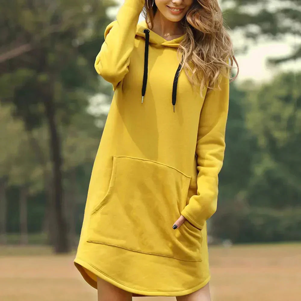 Streetwave Hooded Sweat Dress With Front Kangaroo Pocket For Women Cozy Casual Wear