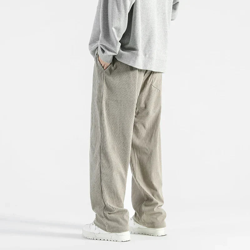 Street-Wave Metro Merit Corduroy Pants With Elastic Waistband Relaxed Straight Fit Durable Stitching