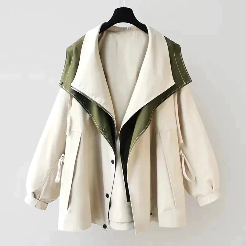 Street-wave Waterproof Women's Jacket With Elegant Overlay Collar For Stylish Outdoor Adventures