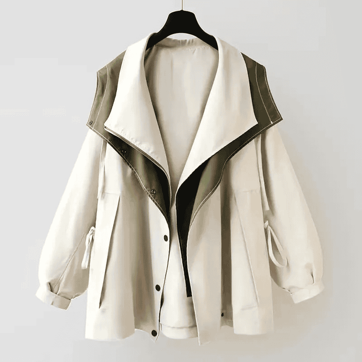 Street-wave Oversized Hooded Jacket for Women with Cinched Waist Two-Tone Layering for All-Season Warmth