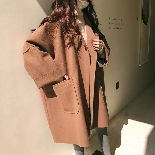 Street Wave Wool Trench Coat For Women Premium Warm Long Coat Timeless Style For Autumn Winter