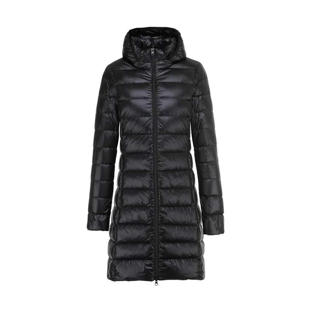 Street-wave Women's Long Lightweight Puffer Coat With Removable Hood For Winter Weather