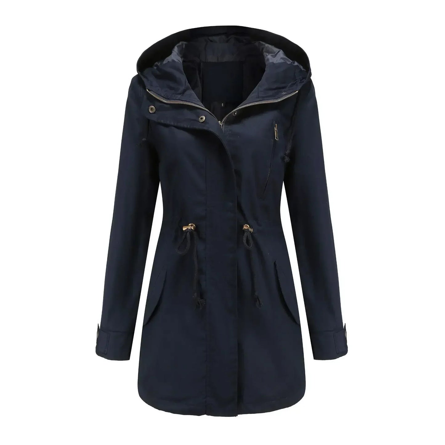 Street Wave Womens Casual Parka Coat With Drawstring Waist Front Zip Pockets All Season Comfort And Effortless Style