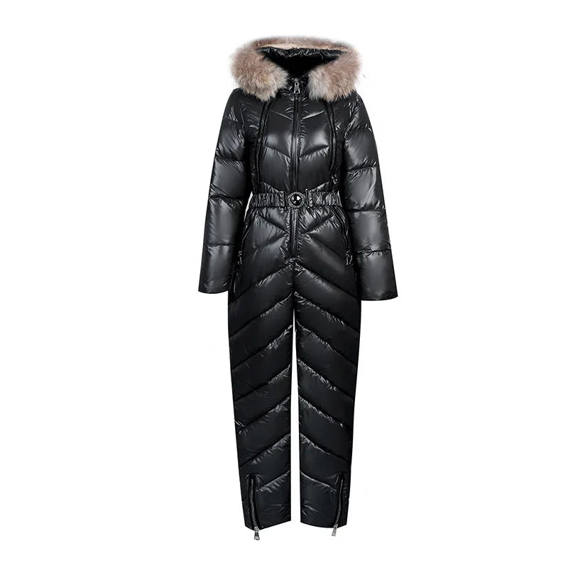 Street-Wave Women's Ski Jumpsuit With Fur Collar Insulated Puffer Winter Snowwear for Women