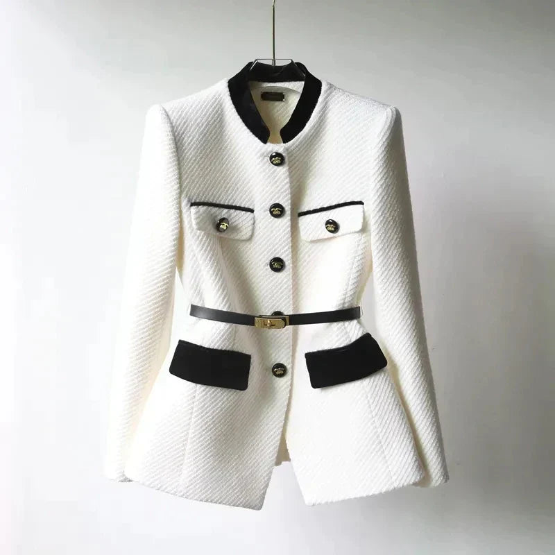Street-Wave Women Cashmere Jacket Lightweight Elegant Blazer With Button Closure And Belt