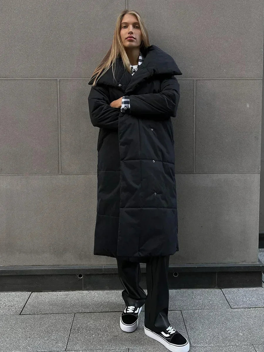 Street Wave Long Puffer Parka For Women With Belt Quilted Winter Coat Tailored Fit