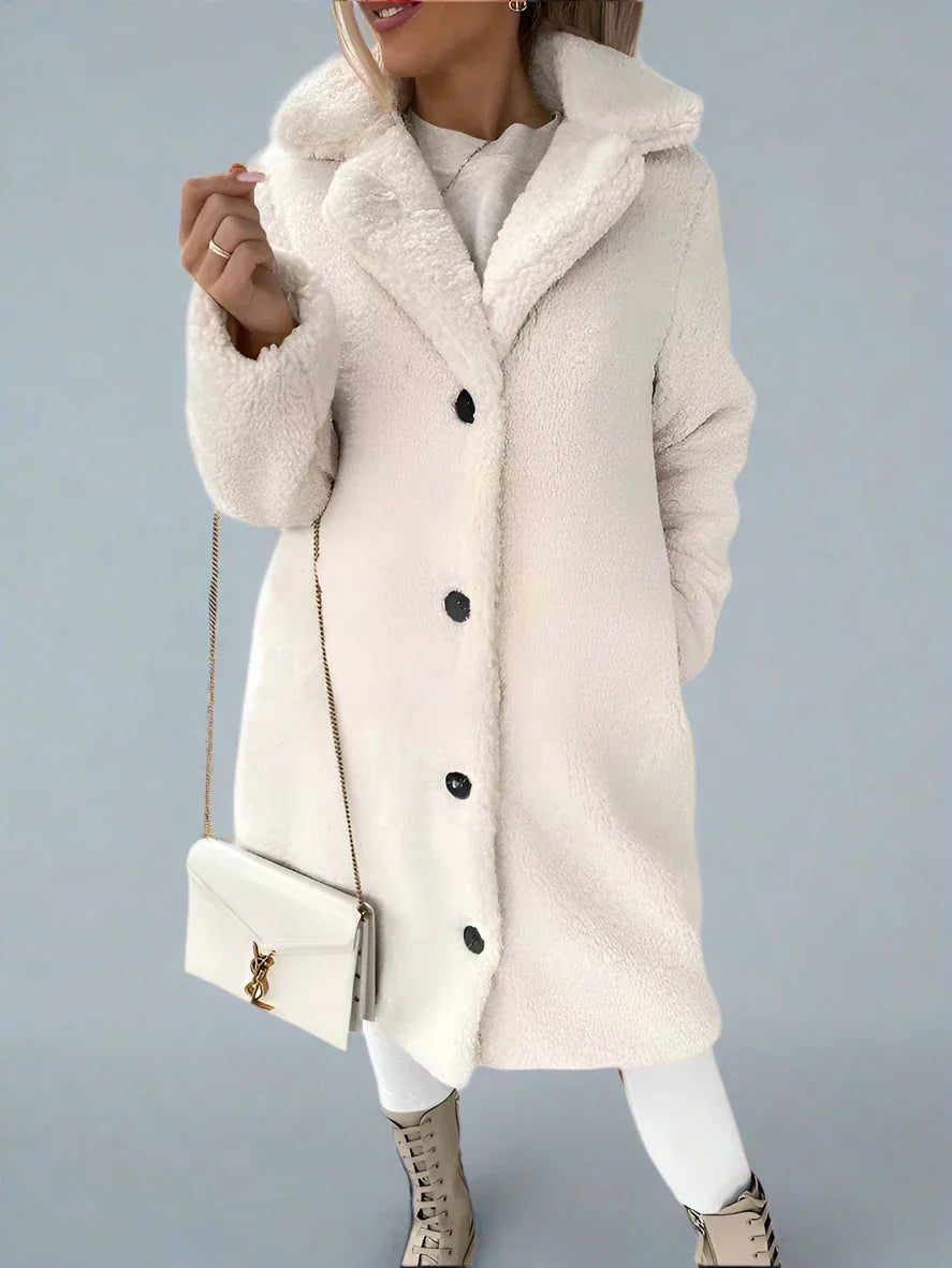 Street-wave Women Fleece Long Winter Coat Cozy Soft Warmth With Button Closure Everyday Chic
