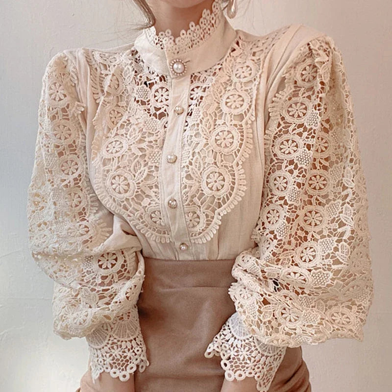 Street Wave Lace Detail Blouse For Women Elegant Vintage Romance
