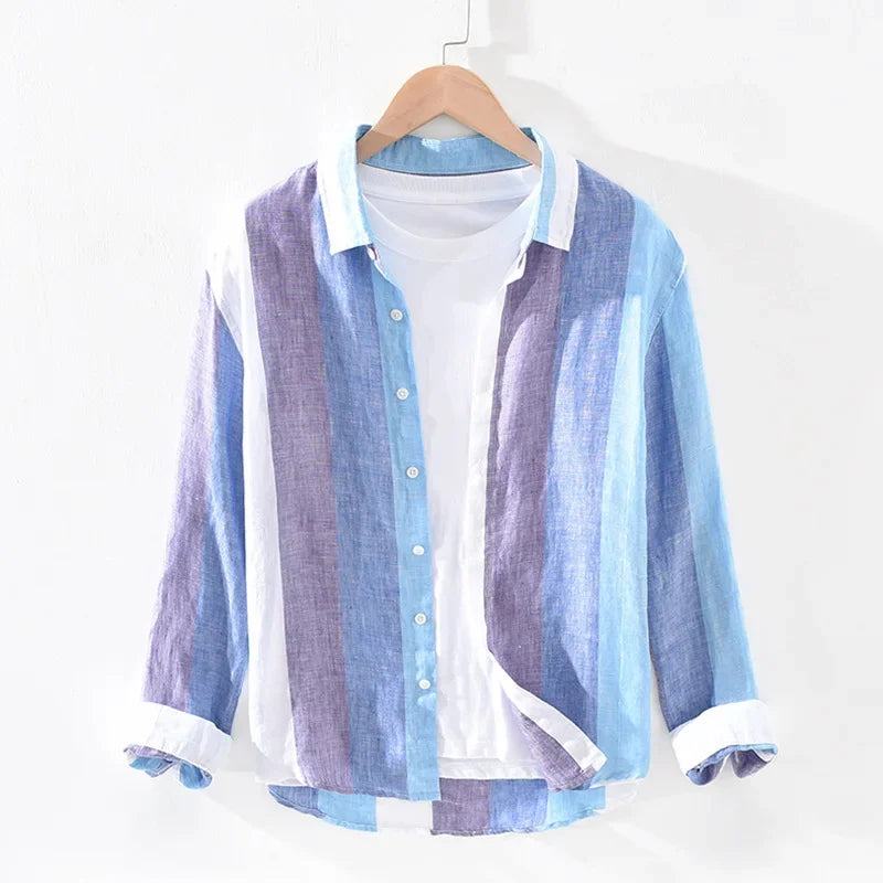 Street-Wave Striped Lightweight Cotton-Blend Shirt For Casual Everyday Wear Men Versatile Wardrobe Essential