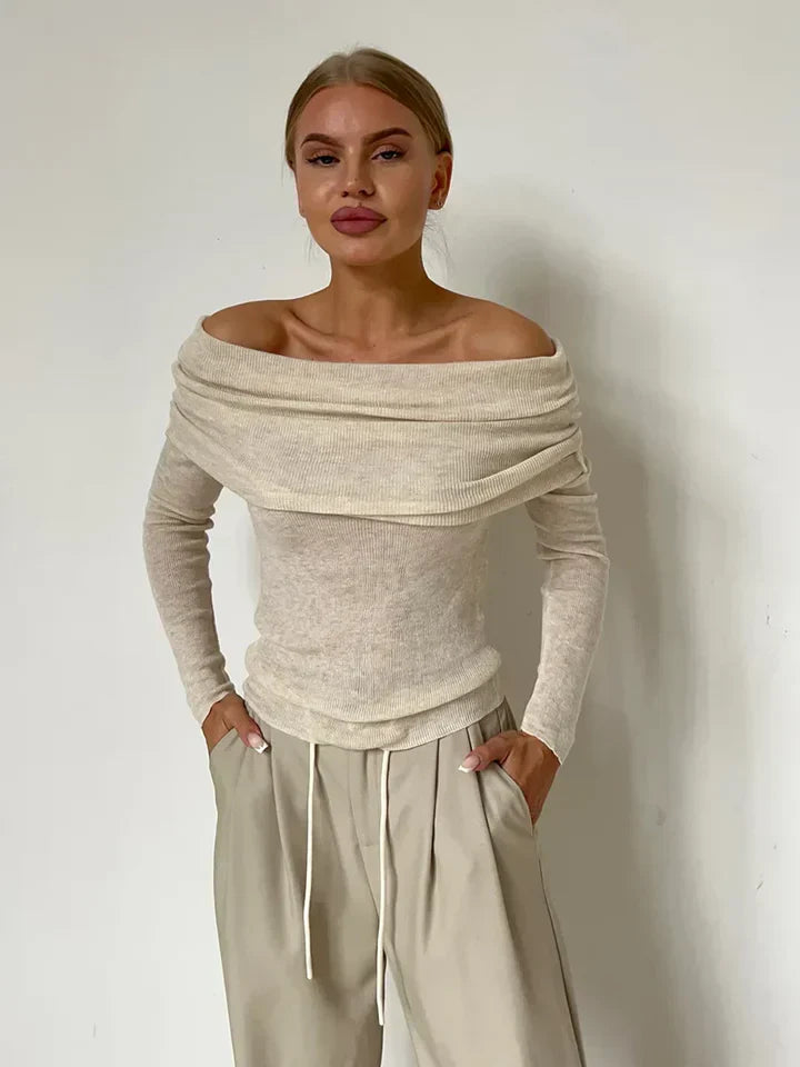 Nordisk-Flair Womens Off-Shoulder Sweatshirt Ribbed Knit