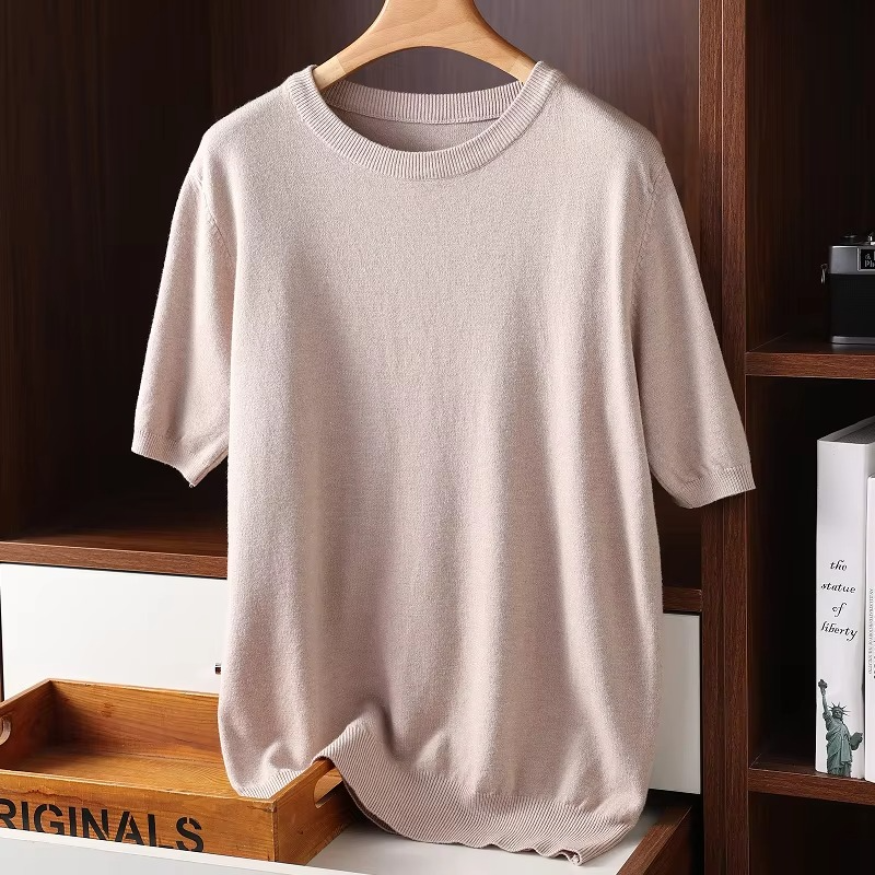 Mens Cashmere Short Sleeve O Neck Sweater By Street-Wave Luxury Lightweight Knit For Everyday Comfort