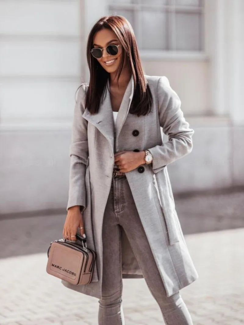Allys Wool Coat For Women Classic Double Breasted Design Warm Luxury Outerwear For Fashionable Professionals