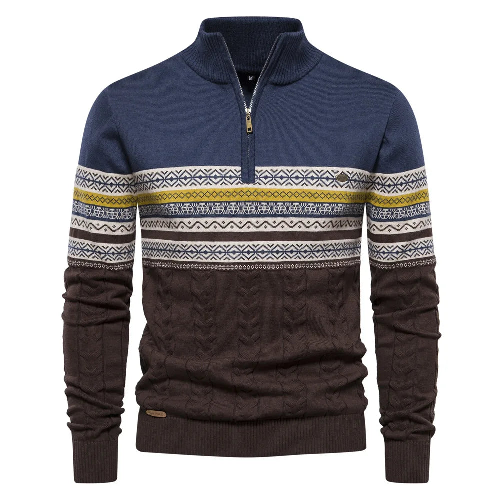 Street Wave Crewneck Knit Sweater For Men Warm Cozy Winter Essential With Nordic Pattern