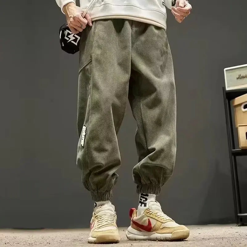 Street-Wave LA Corduroy Joggers For Men Tailored Fit Elastic Cuffs Relaxed Waistband Dressed Up Streetwear