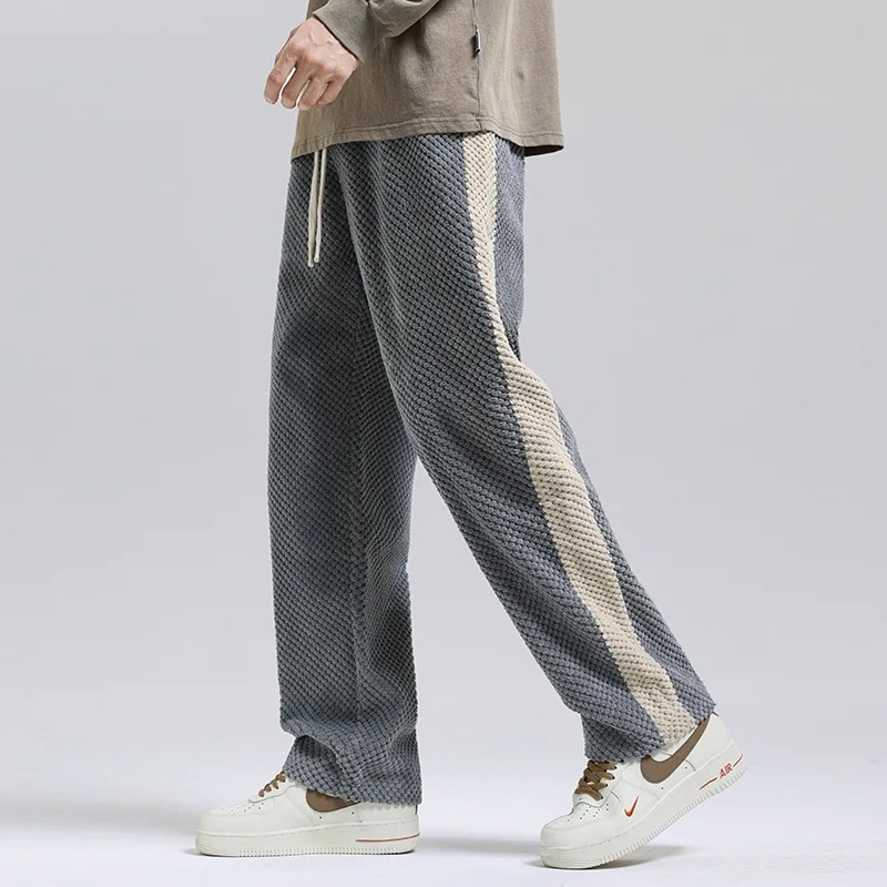 Street-Wave Mens High Waisted Wide Leg Elastic Drawstring Casual Trousers With Pockets All Day Comfort