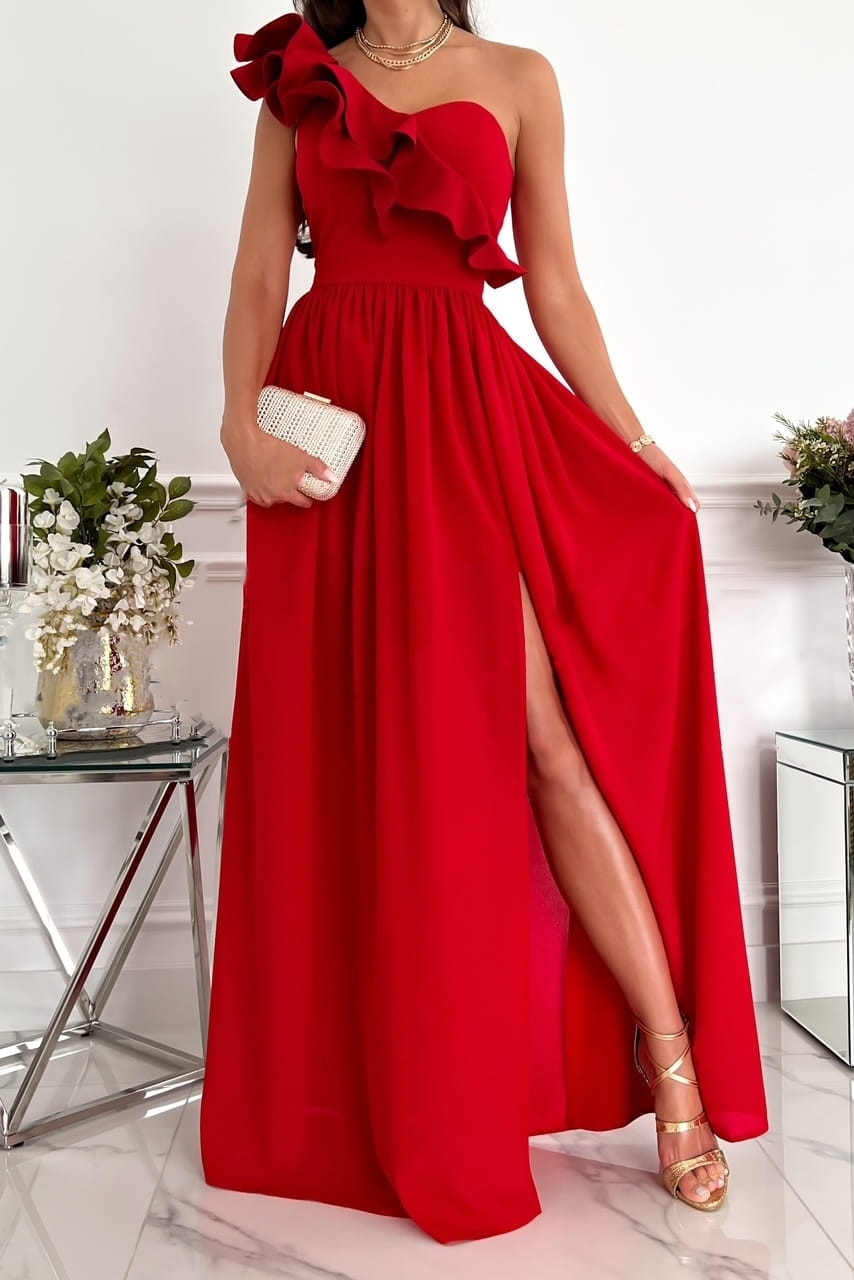 Street-Wave Women Evening Dress Ruched High-Slit Asymmetric