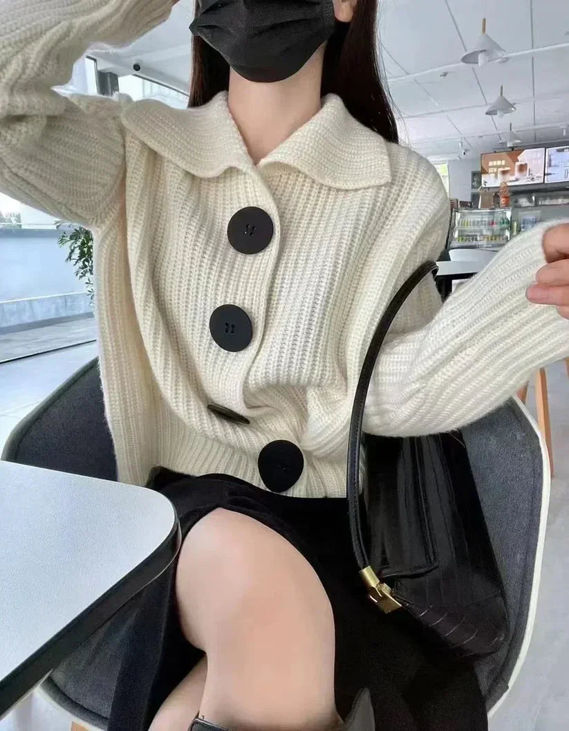 Street-wave Elegant Knit Cardigan With Button Closure For Women, Cozy Chic Wardrobe Essential