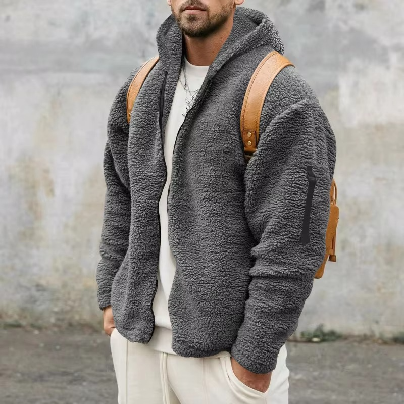 Street-Wave Mens Reversible Fleece Hooded Jacket For Cold Weather Autumn Winter Cozy Warmth Everyday Outdoors