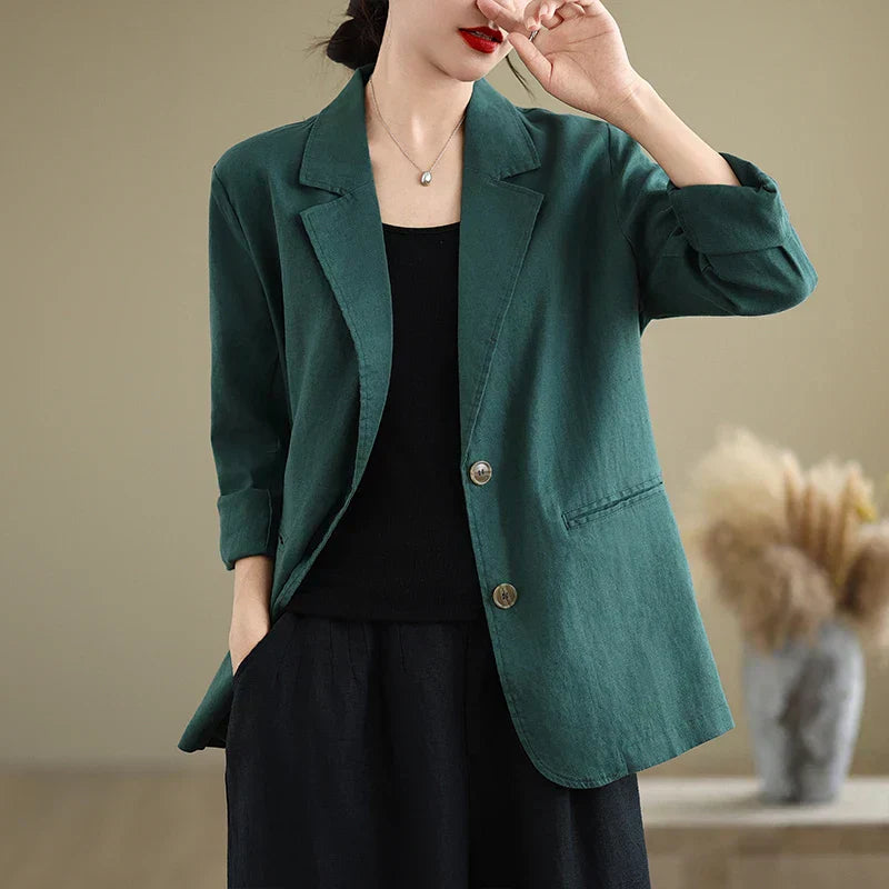 Street-wave Linen Jacket For Women Breathable Lightweight Comfort Keeps Shape Pink Blazer