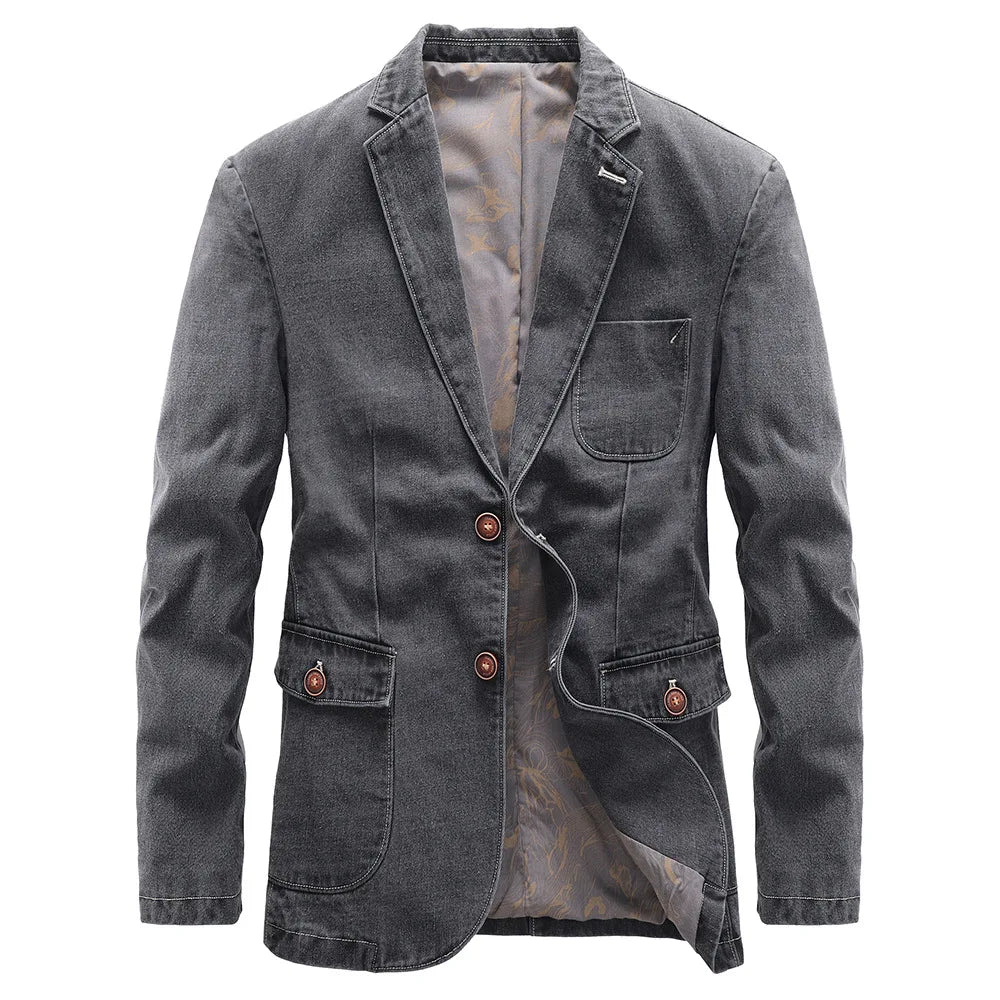 Street-Wave Axel Denim Blazer For Men With Contrast Stitching Smart Casual