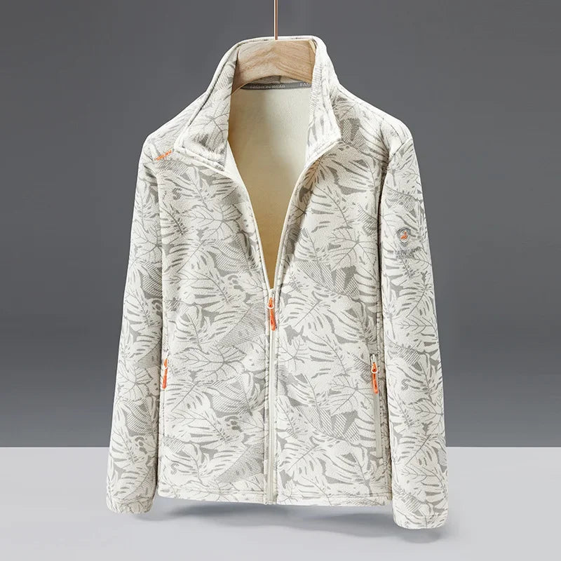 Nordisk-Flair Men's Fleece Jacket With High Collar Standard Fit Zip Pockets Textured Pattern