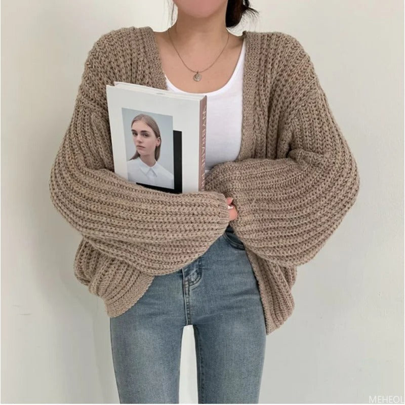 Street-wave Oversized Knit Cardigan With Soft Chunky Knit And Drop Sleeves For Cozy Everyday Women