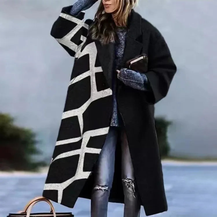 Street-wave Oversized Coat for Women, Color Block Design, Versatile Chic Comfort