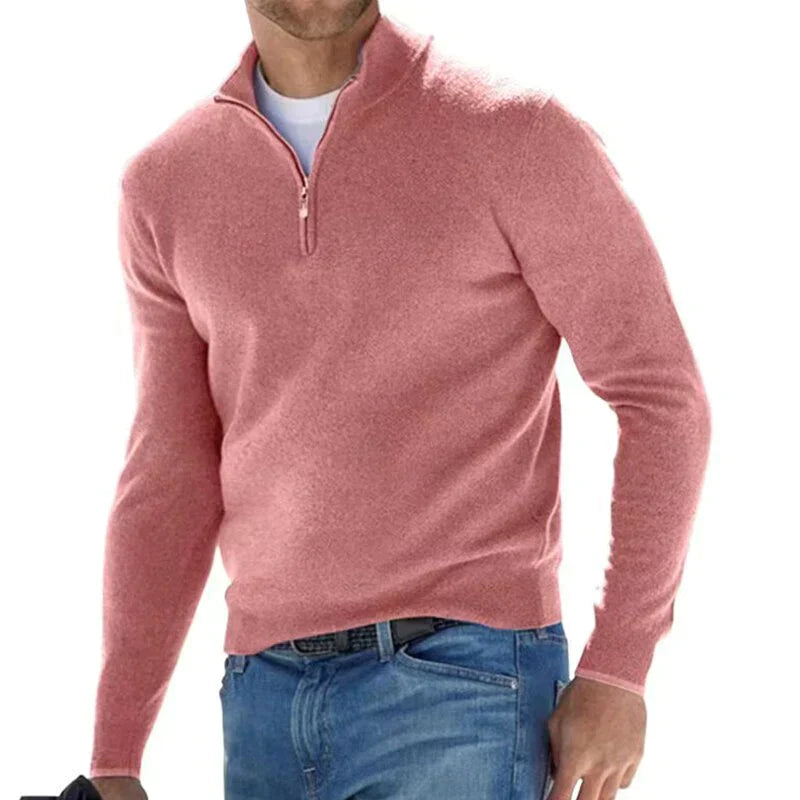 Street-Wave Polo Zip Up Knit Pullover For Men Italian Craftsmanship Cozy Modern Style
