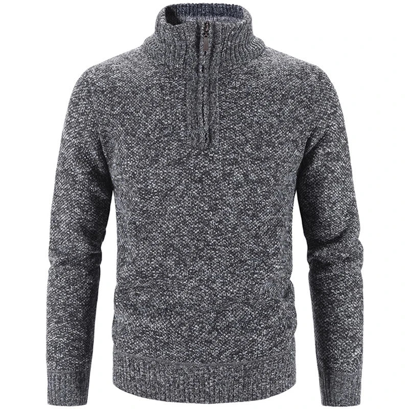 Mens Knit Sweater With Structured Knit Quarter Zip High Collar And Ribbed Edge Detailing