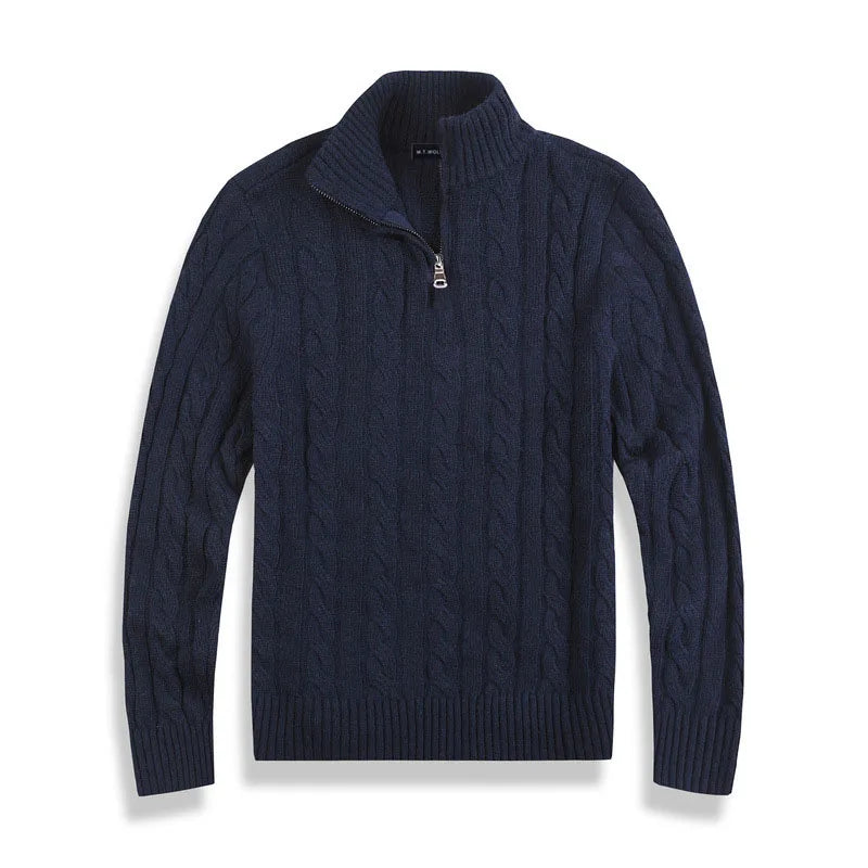 Men's Half Zip Cable Knit Sweater Cotton Blend Regular Fit With Ribbed Edges Classic Texture Soft