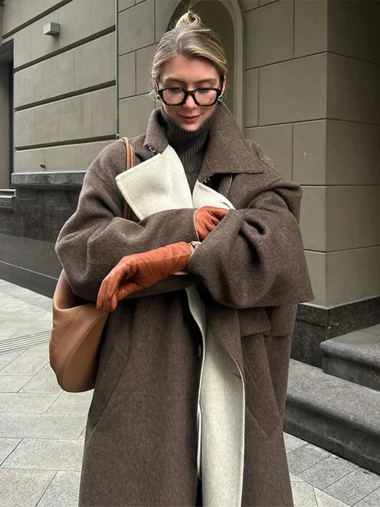 Street-Wave Long Wool Coat for Women Stylish Warm Outerwear with Modern Casual Fit