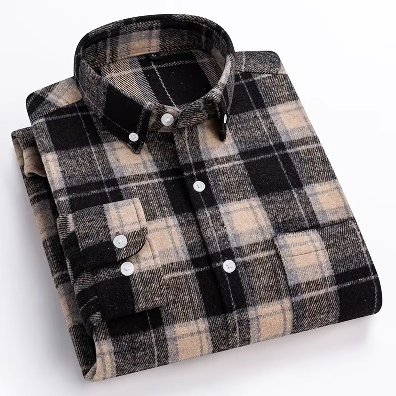 Street-Wave Men's Plus Size Plaid Long Sleeve Shirt 7XL 100 Percent Cotton with Single Chest Pocket