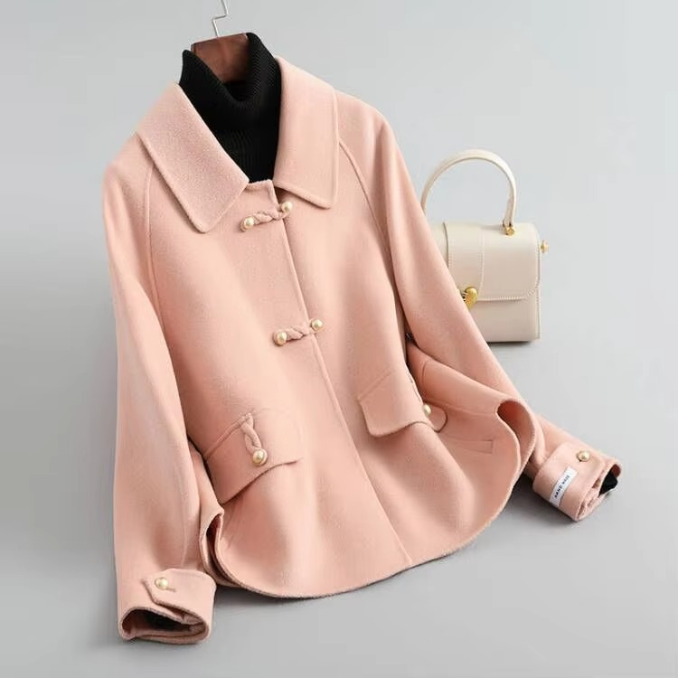 Black Double Sided Short Wool Coat for Women, High End Korean Style Slim Wool Jacket