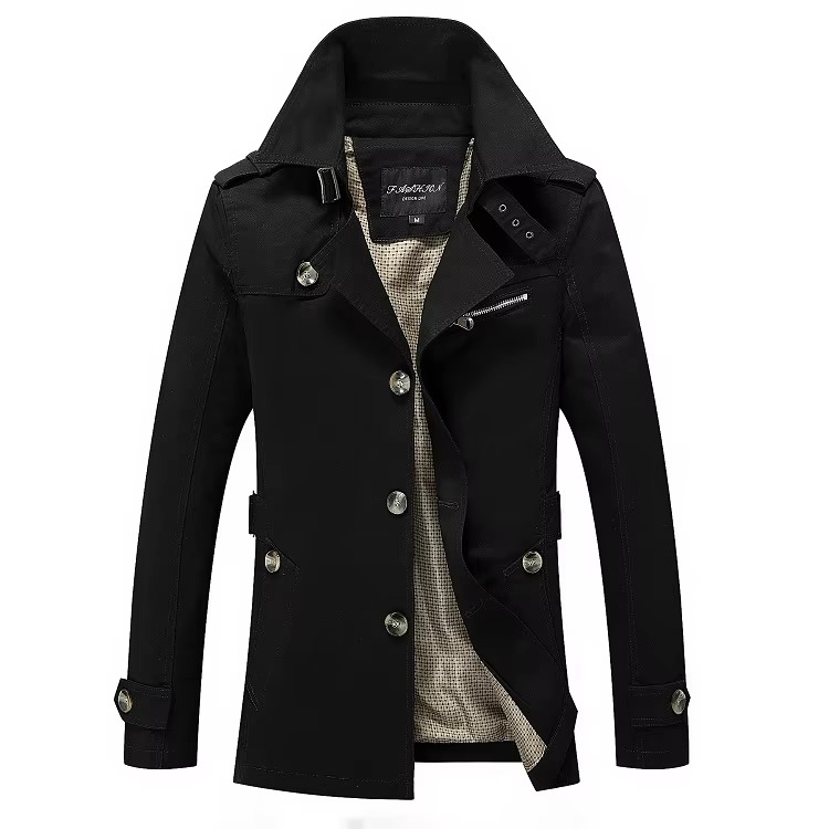 Street-Wave Mens Classic Single Breasted Trench Coat Casual Business Overcoat For All Seasons