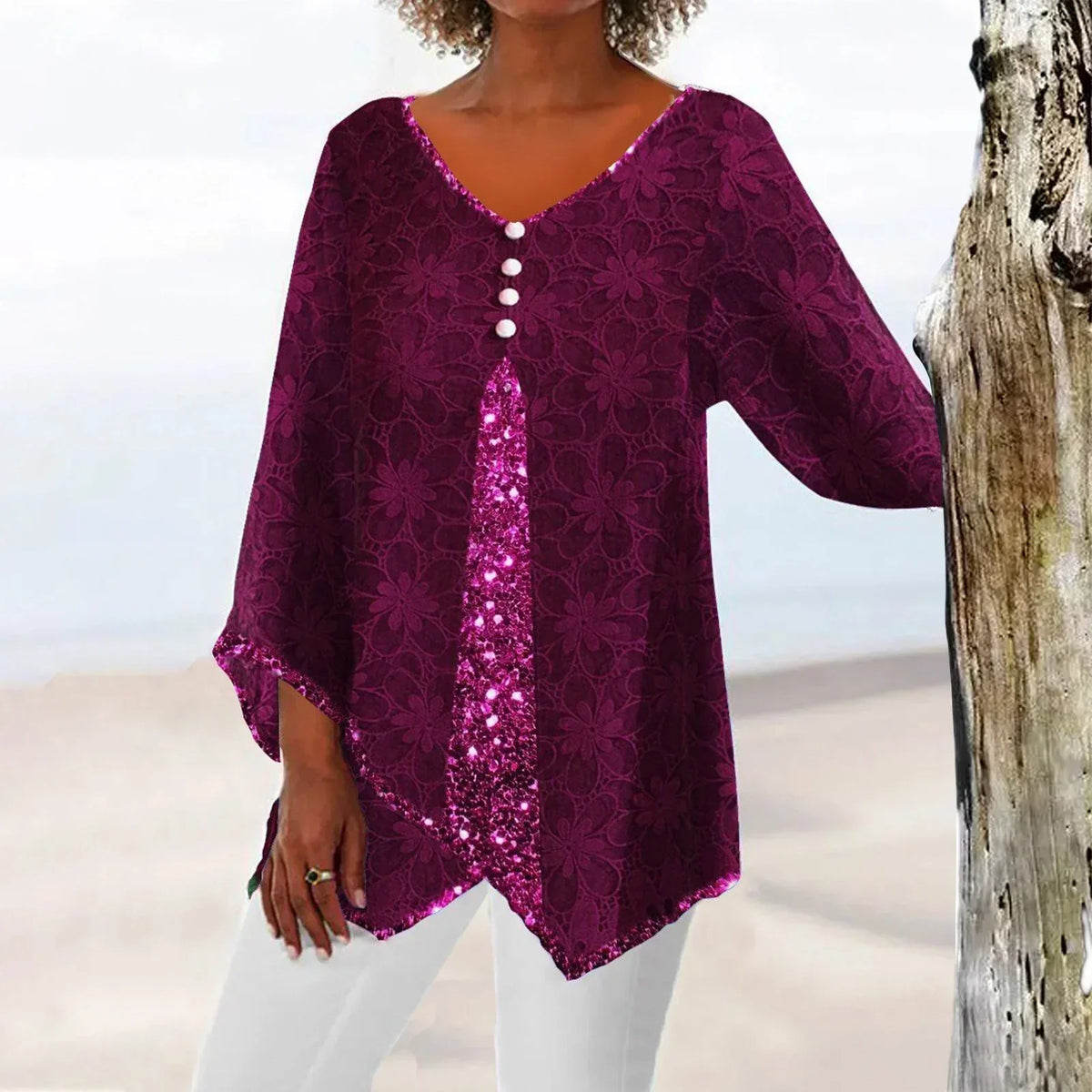 Streetwave Floral Oversized Cardigan With Sequin Panel For Women Elegant Boho Layering