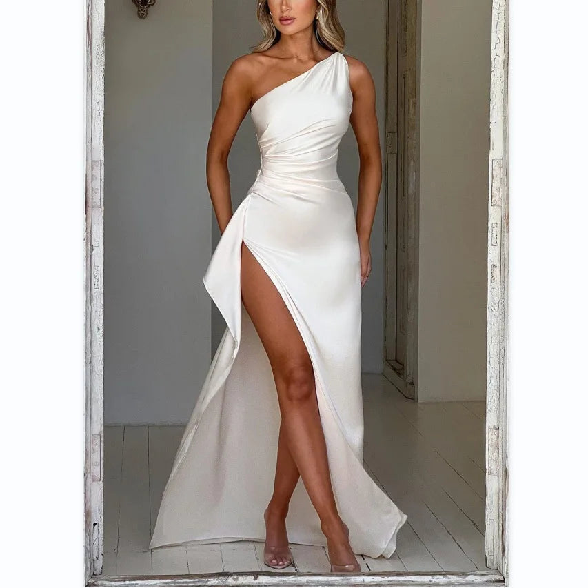 One Shoulder Satin Dress By Street-Wave For Women Elegant Evening Glamour
