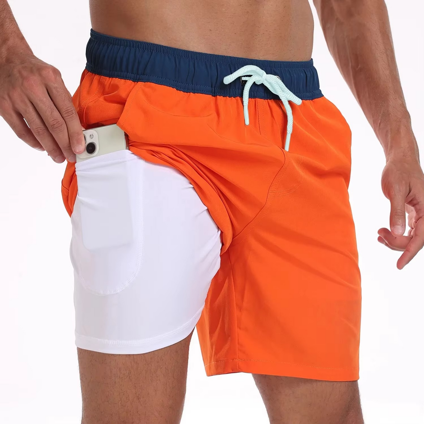 Street-Wave Men's Gradient Beach Shorts Lightweight Milk Silk Fabric for Summer Vacation with Built In Phone Pocket