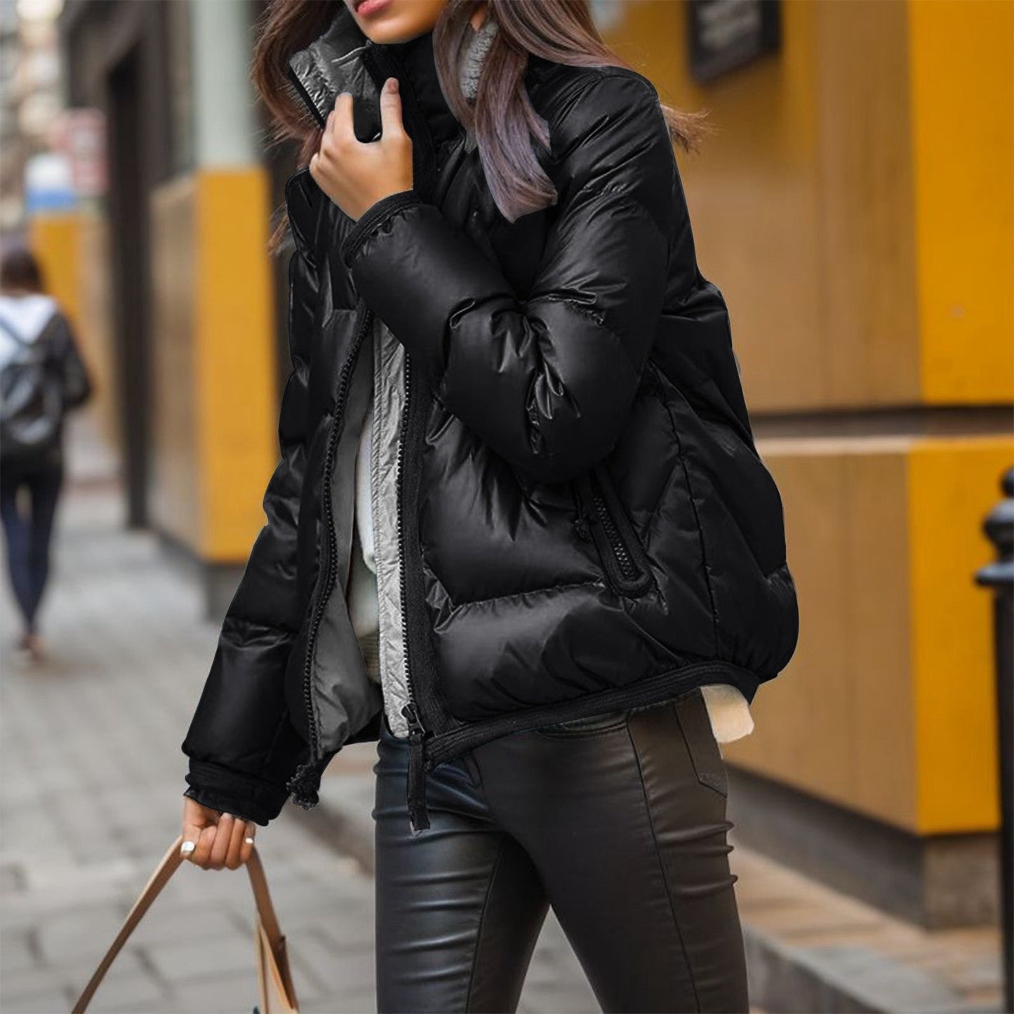 Streetwave Puffer Jacket With Glossy Finish For Urban Women Warmth Comfort And Style