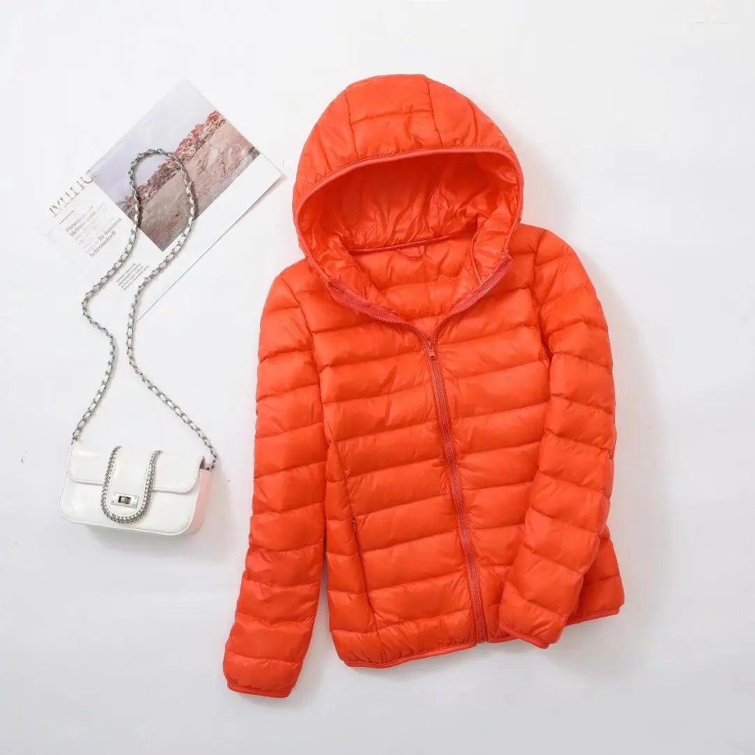 Street Wave Hooded Down Jacket For Women Lightweight Warm Winter Coat 80 Percent Duck Down