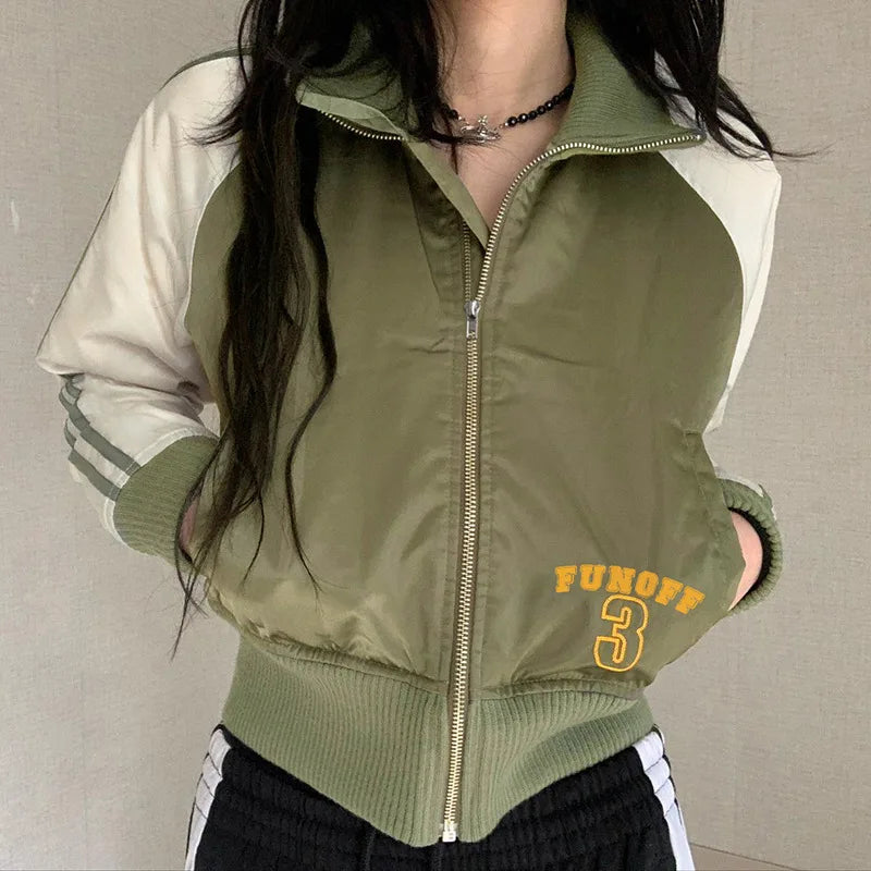 Street-Wave Watching You From Afar Jacket Olive Green Bomber With Zipper Durable Polyester Cozy Fit For Streetwear Fans