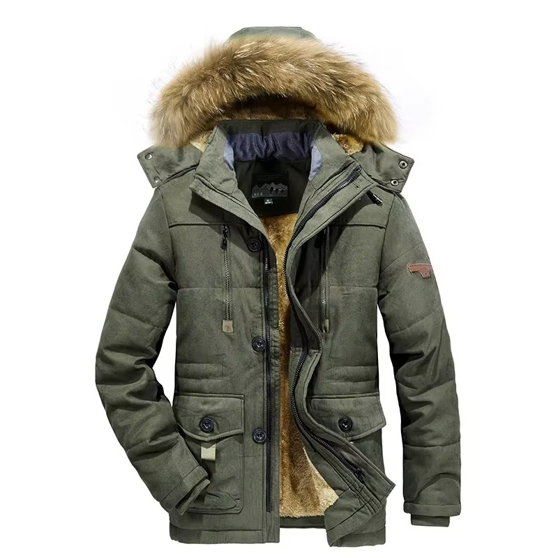 Mens Winter Parka Jacket With Thick Fleece Lining And Multi Pocket Design For Cold Weather