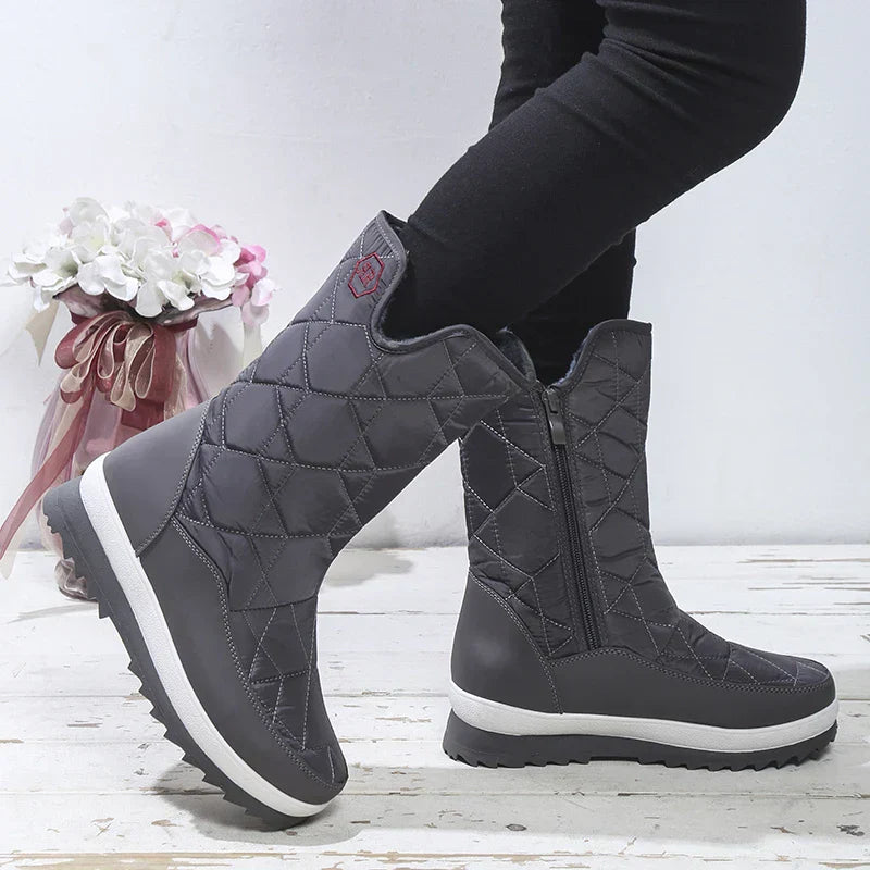 Street-Wave Waterproof Winter Boots Mid-Calf For Women Cozy Warm Dry Snow Boots With Plush Fur-Lined Interior