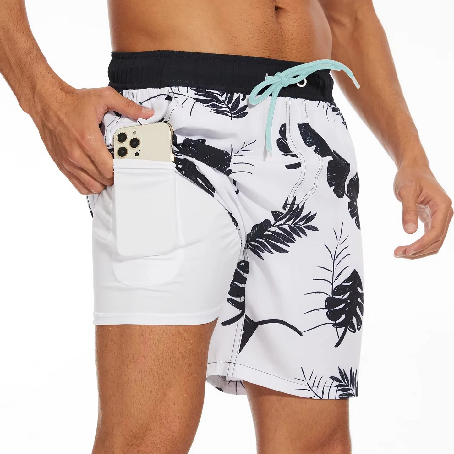 Street-Wave Men's Gradient Beach Shorts Lightweight Milk Silk Fabric for Summer Vacation with Built In Phone Pocket