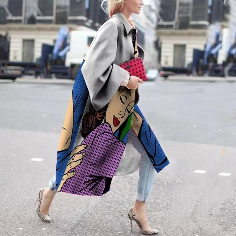 Street-wave Oversized Coat for Women, Color Block Design, Versatile Chic Comfort